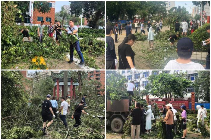 台风过后，倒下的树木也无法阻挡我们前行的脚步，教职工齐心协力清理树枝，排除路障1.jpg